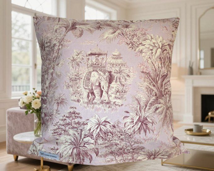 HOUSSE COUSSIN broderie et toile de Jouy ancienne