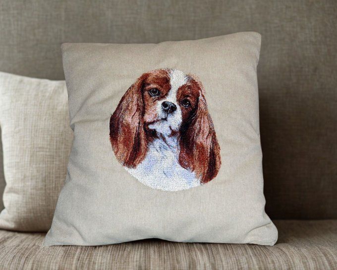 Coussin décoratif Brodé Chien déhoussable 36x34 cm