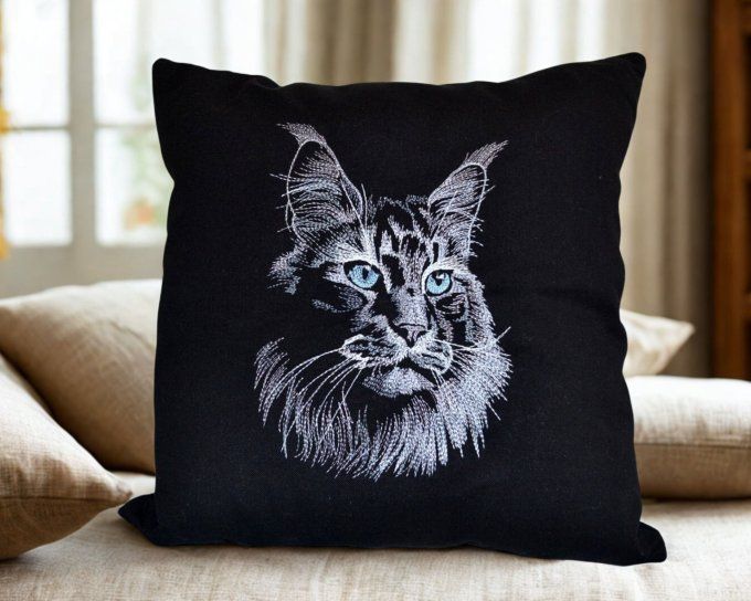 Coussin décoratif Brodé Chat 40x40 cm Déhoussable