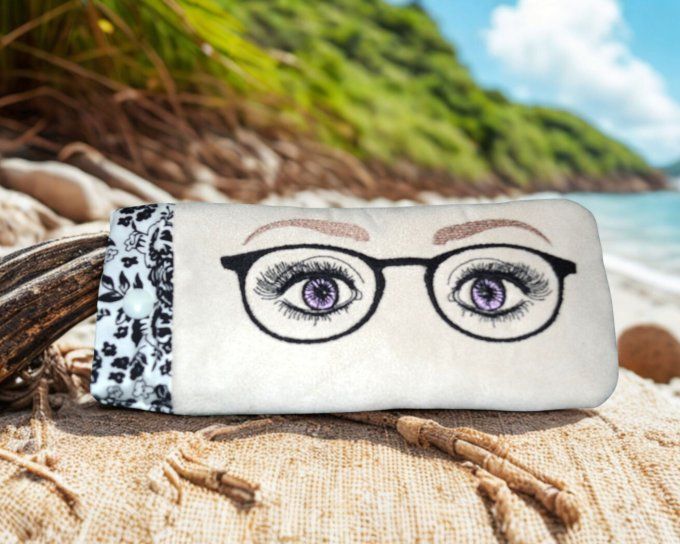 Etui à lunettes brodé, molletonné, léger et souple   